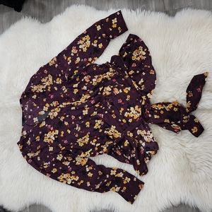 Plus size Gibson faux wrap tie front long sleeve top